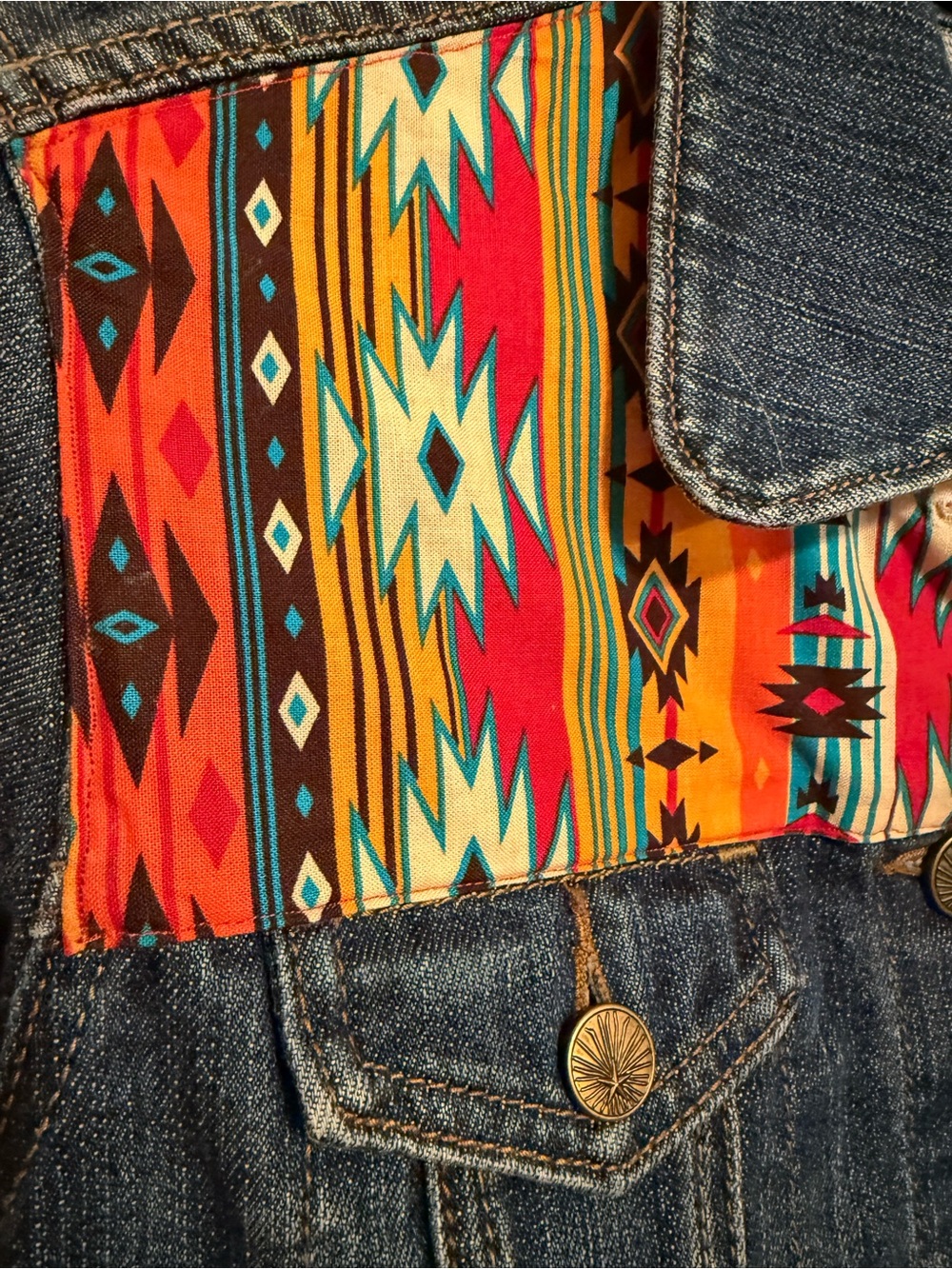 Signature by Levi Strauss Blue Denim Jacket with Southwestern Aztec Panels - Picture 5 of 7